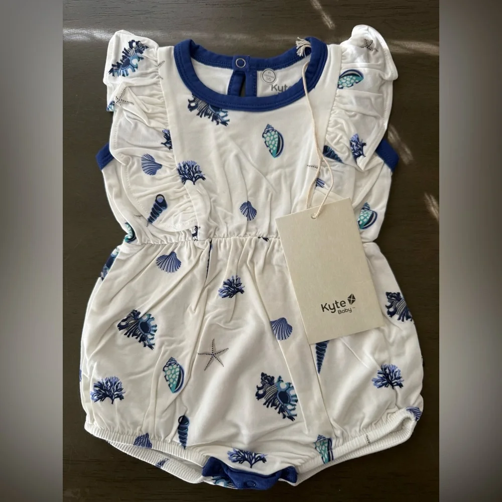 NWT Kyte Baby Royal Shell Bubble Romper - Size 0-3 mo & 6-12 mo - Picture 1 of 6